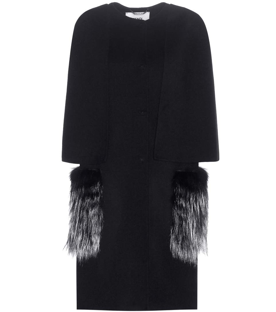 Fendi Fox Fur-trimmed Cashmere Coat In Llack Llack | ModeSens