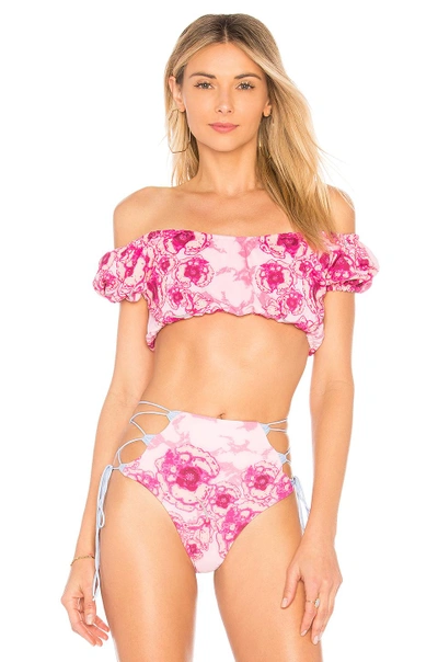 Lolli Swim Full Bloom Reversible Bikini Top In Pink