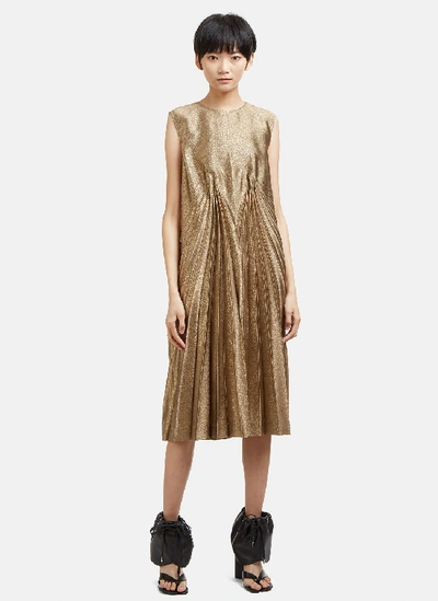 Maison Margiela Pleated Lurex Dress In Gold