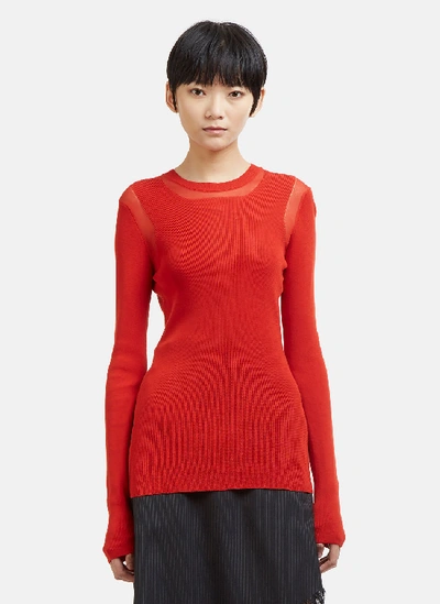 Maison Margiela Long Sleeve Shoulder Patch Knit Sweater In Red