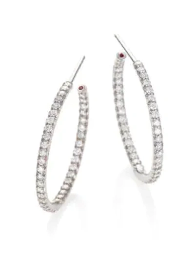 Roberto Coin Women's 18k White Gold & Diamond Medium Hoop Earrings