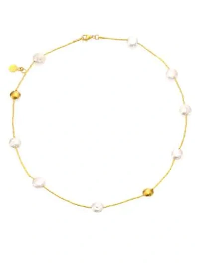 Gurhan Lentil 11mm White Coin Pearl & 18-24k Yellow Gold Necklace
