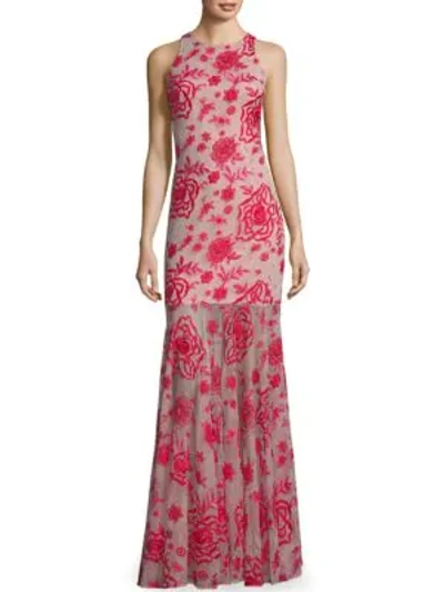 Parker Black Ava Floral Sleeveless Gown In Cherry Red