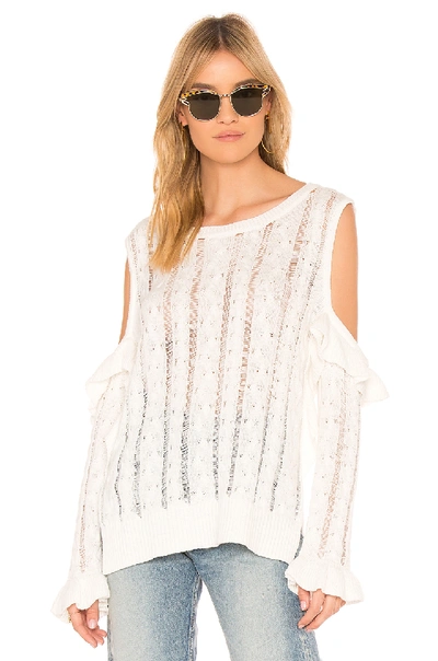 Central Park West Desert Sunflower Cable Knit Cold Shoulder Sweater In White