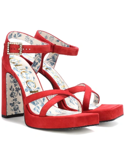 Gucci Leather Platform Sandals In Red