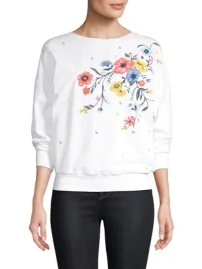 Sundry Floral Embroidered Sweatshirt In White