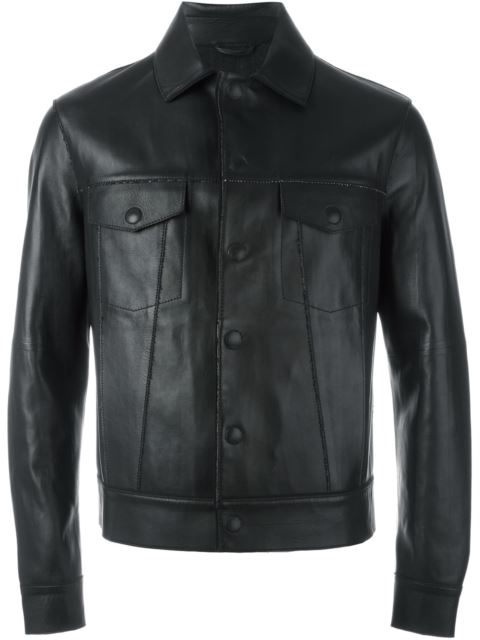 Emporio Armani Buttoned Leather Jacket | ModeSens