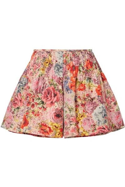 Valentino Skirt-effect Floral-print Wool And Silk-blend Shorts In Pink