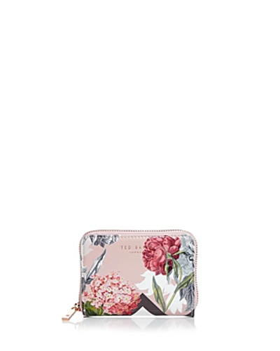 Ted Baker Darla Palace Gardens Small Leather Zip Wallet In Dusky Pink/rose Gold
