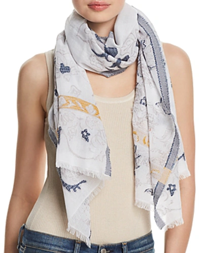 Fraas Floral Scroll Oblong Scarf In Navy/multi
