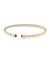 David Yurman 18k Yellow Gold Cable Spira Bracelet With Garnet & Diamonds In Gold/red