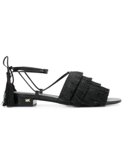 Michael Michael Kors Women's Gallagher Fringed Ankle Tie Sandals In Black