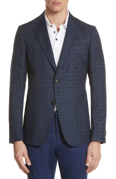 Z Zegna Trim Fit Houndstooth Wool Sport Coat In Navy Check