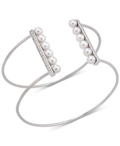 Majorica Sterling Silver Imitation Pearl & Cubic Zirconia Wire Cuff Bracelet In White