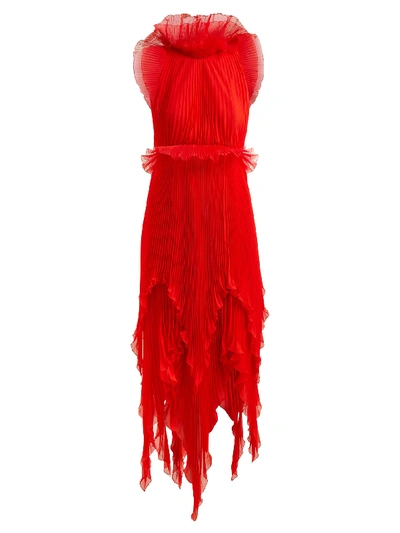 Givenchy Ruffle-trimmed Pleated-silk Dress In Red