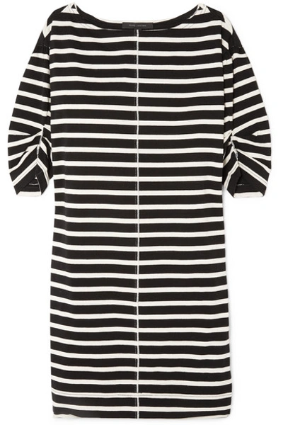 Marc Jacobs Bateau-neck 3/4-sleeves Breton Striped Cotton Dress In Black Ecru