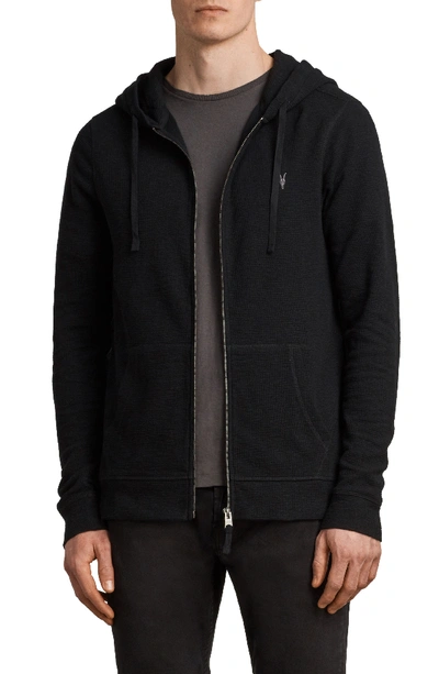 Allsaints Clash Cotton Zip Hoodie In Jet Black