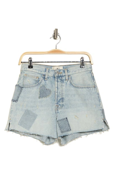 7 For All Mankind Brynn High Waist Patchwork Cutoff Denim Shorts In Iris Patch