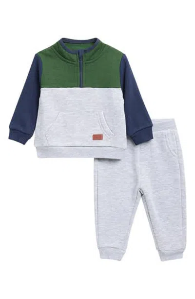 7 For All Mankind Babies'  Colorblock Sweatshirt & Joggers Set In Green Spruce