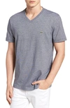 Lacoste V-neck Cotton T-shirt In Navy Blue/ White