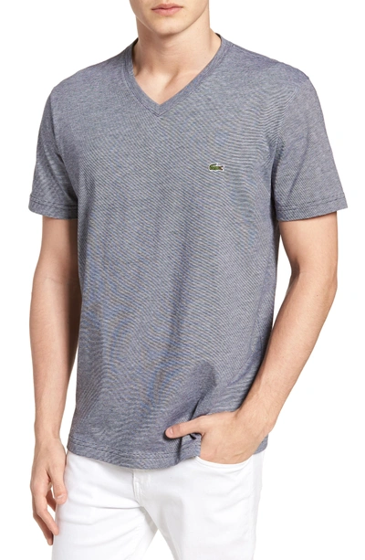 Lacoste V-neck Cotton T-shirt In Navy Blue/ White