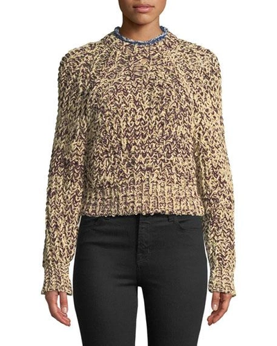 Isabel Marant Crewneck Long-sleeve Cable-knit Sweater In Ecru