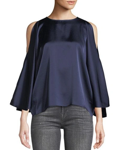 Ramy Brook Tiffany Satin Cape Blouse In Navy