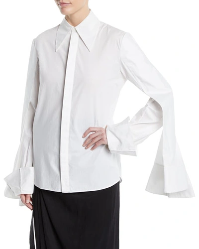 A.w.a.k.e. 3-sleeve Point-collar Button-down Cotton Shirt In White