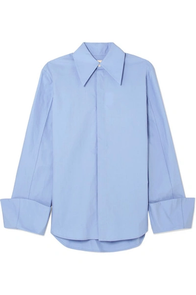 A.w.a.k.e. Strict Flared-cuff Button-down Long-sleeve Cotton Shirt In Blue