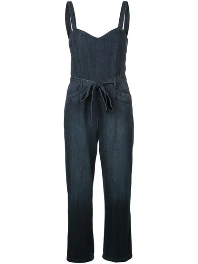 Paige Emma Sleeveless Belted Cropped Denim Jumpsuit In Blue
