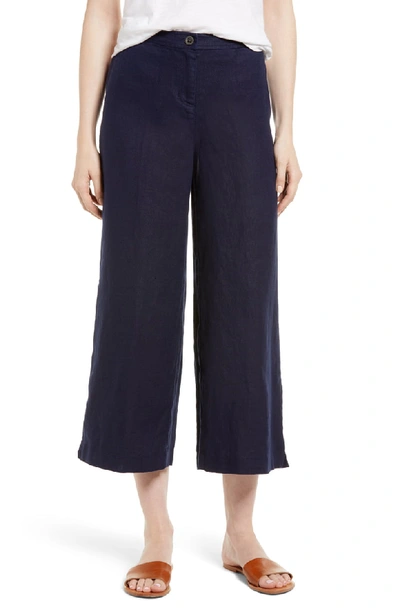 Eileen Fisher Wide-leg Cropped Heavy Linen Pants, Plus Size In Midnight