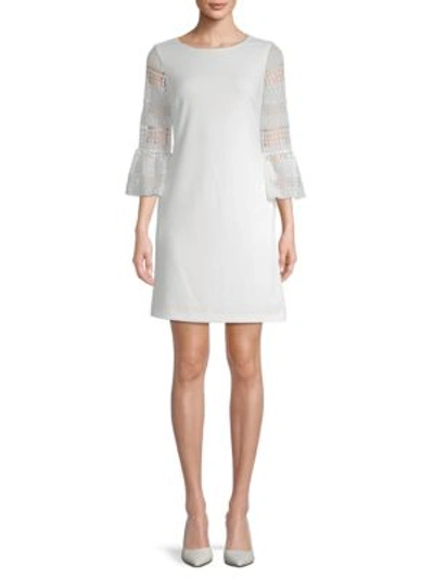 Donna Ricco Scuba Lace Flute Sleeve Dress In White