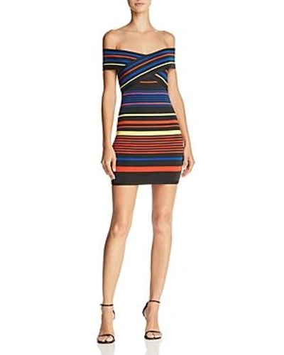 Wow Couture Striped Off-the-shoulder Dress In Black