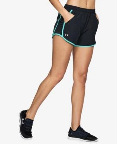 Under Armour Fly By Running Shorts In Black / Tropical Tide