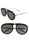 Gucci 56mm Crystal Studded Aviator Sunglasses - Black/ Gold/ Grey