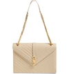 Saint Laurent 'large Monogram' Grained Leather Shoulder Bag - Beige In Poudre