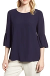 Eileen Fisher Round-neck Flutter-sleeve Silk Top, Petite In Salt Lake