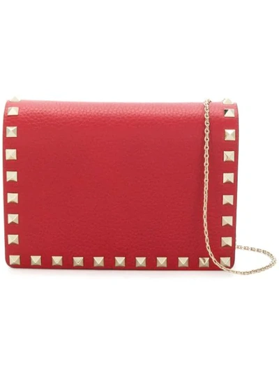 Valentino Garavani Rockstud Leather Pouch Wallet On A Chain - Red In Rosso