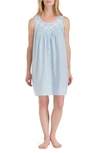 Eileen West Cotton Lace-trim Short Nightgown In Solid Blue