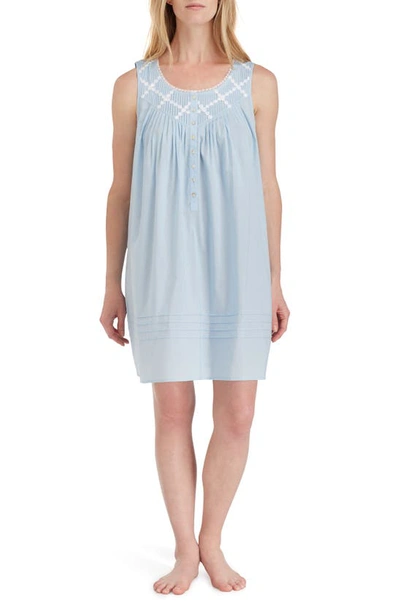 Eileen West Cotton Lace-trim Short Nightgown In Solid Blue
