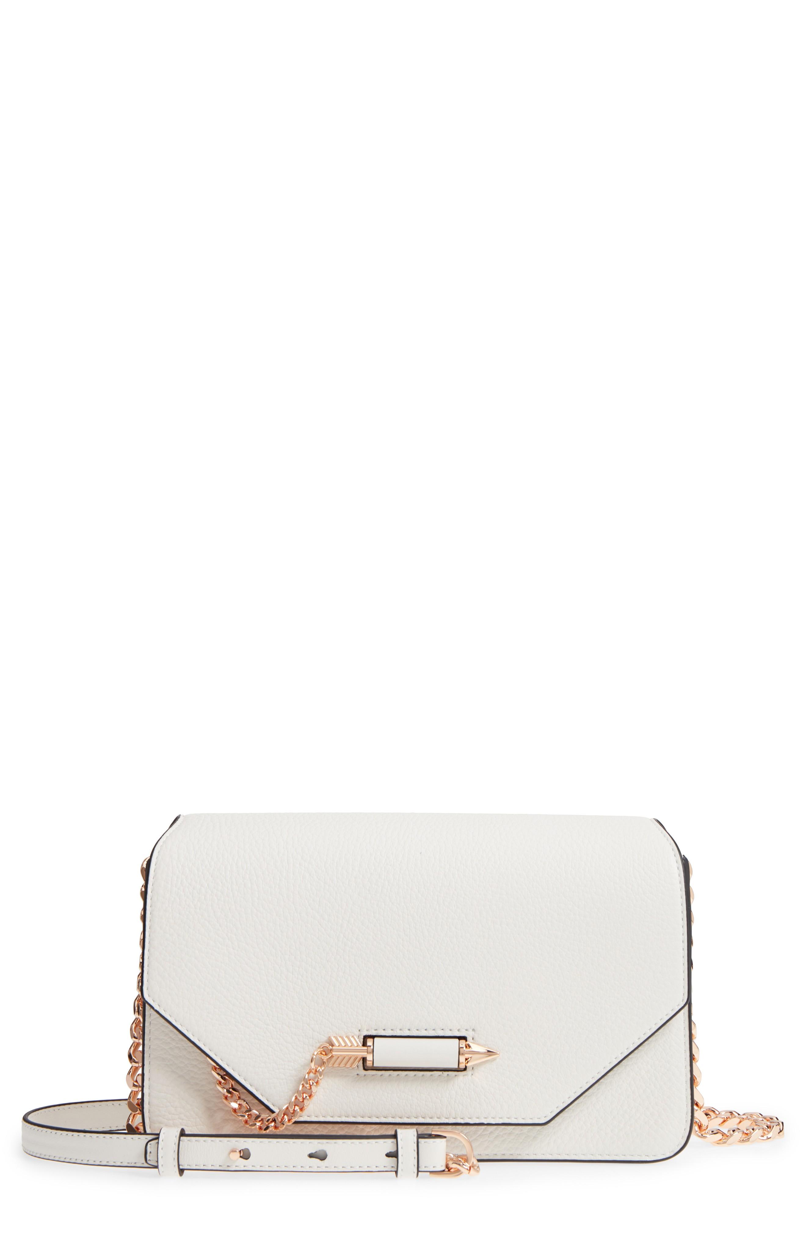 white and rose gold bag