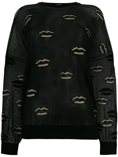 Givenchy Long-sleeve Lurex&reg; Lip Embroidery On Tulle Blouse In Black