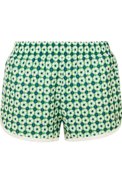 Tory Sport Printed Pull-on Running Shorts In Green