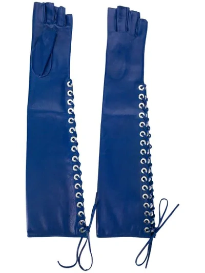 Manokhi Lace-up Fingerless Long Gloves In Blue