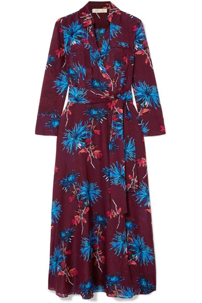 Diane Von Furstenberg Floral-print Cotton And Silk-blend Wrap Dress In Grape