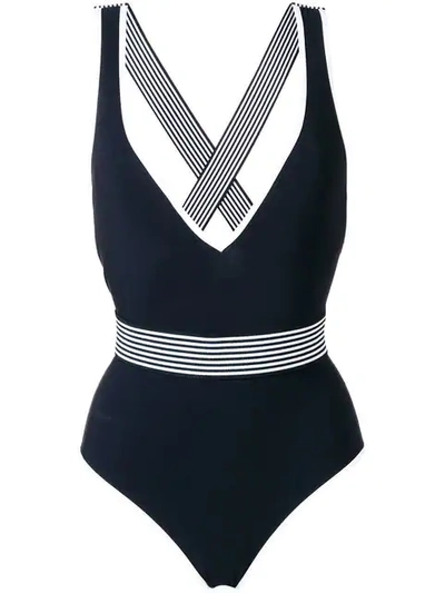 Diane Von Furstenberg Deep V Belted One-piece Swimsuit In Black