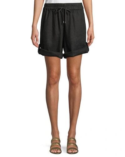 Eileen Fisher Rolled Organic Linen Shorts In Black