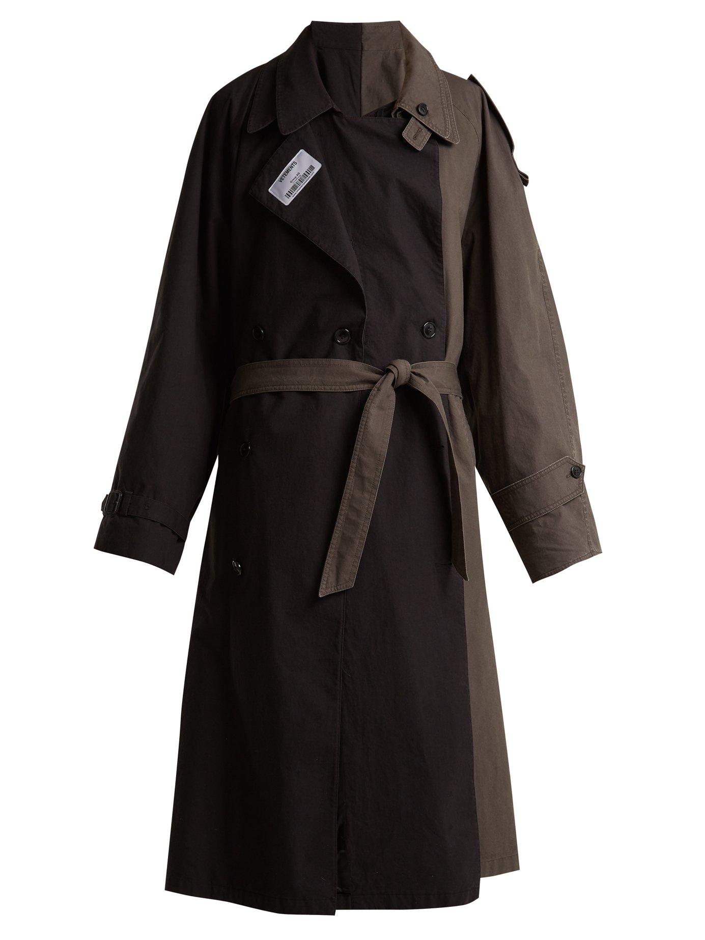 Vetements - Contrasting Colour Double Trench Coat - Womens - Black Grey ...