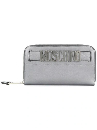 Moschino Logo Plaque Wallet In Metallic