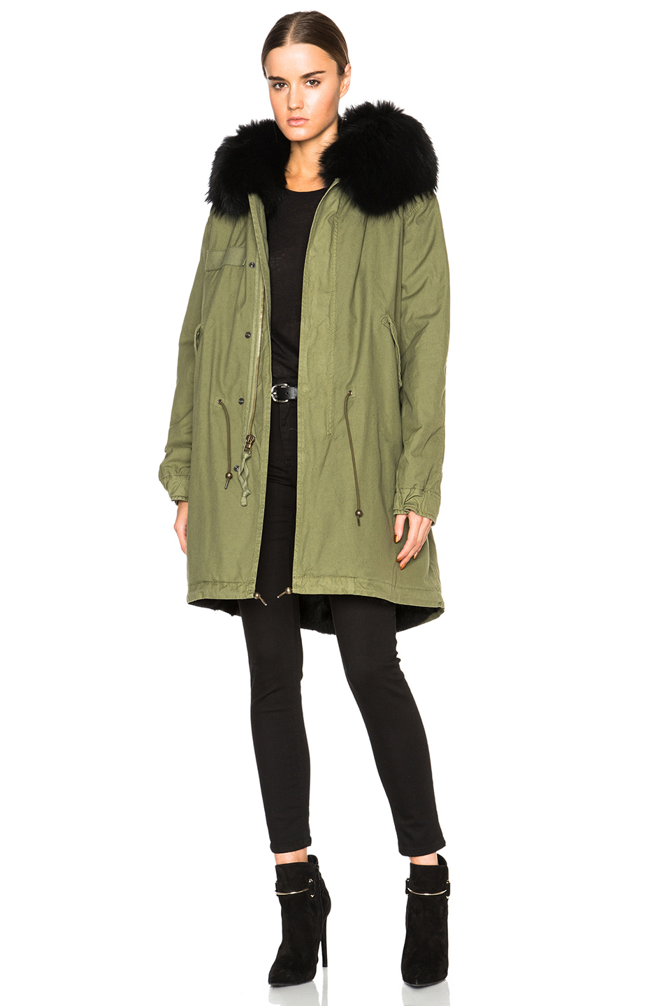 Mr & Mrs Italy Canvas Parka With Rabbit & Raccoon Fur In Black | ModeSens